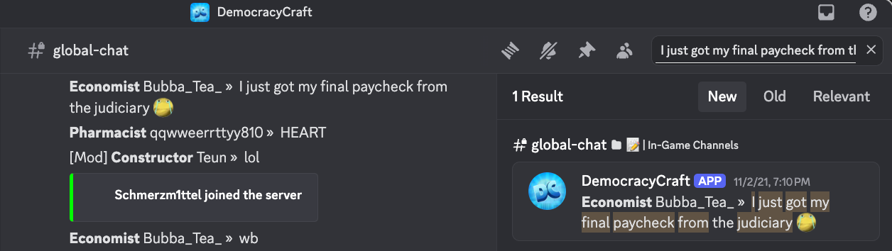 Earliest message I could find of them without the judge tag in chat. Dated 2 November 2021 (UTC).