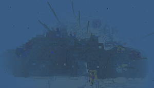 The wreck of the oceanliner, it lies on its side and is heavily damaged