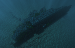 A wreckage underwater.