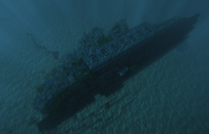 A wreckage underwater.