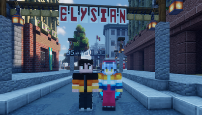 Mayor AnimeInc and Deputy Mayor Katto infront of Elysian Fields, which was constructed under their term.