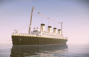 A picture of the four-funneled Oceanliner Germania on the ocean.