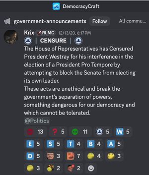 President Westray house censure.png
