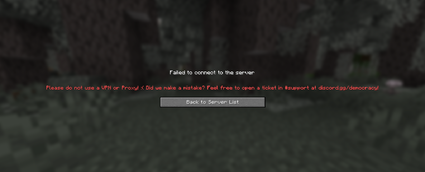 Error message indicating a VPN or proxy was detected, and to contact Staff if they believe this was a mistake.